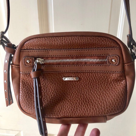 Chaps Handbags - Faux Leather Brown Crossbody Bag